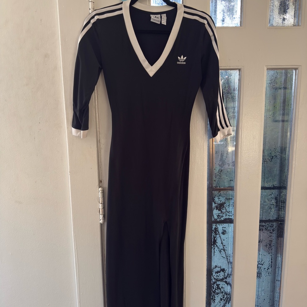Adidas Quarter Sleeve Black Maxi Dress with Slit